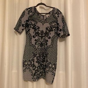 Navy lace print dress